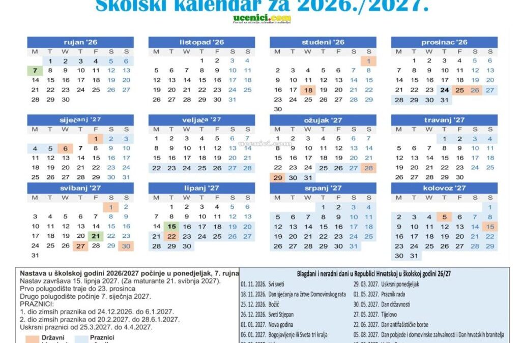 Školski kalendar 2026./2027.